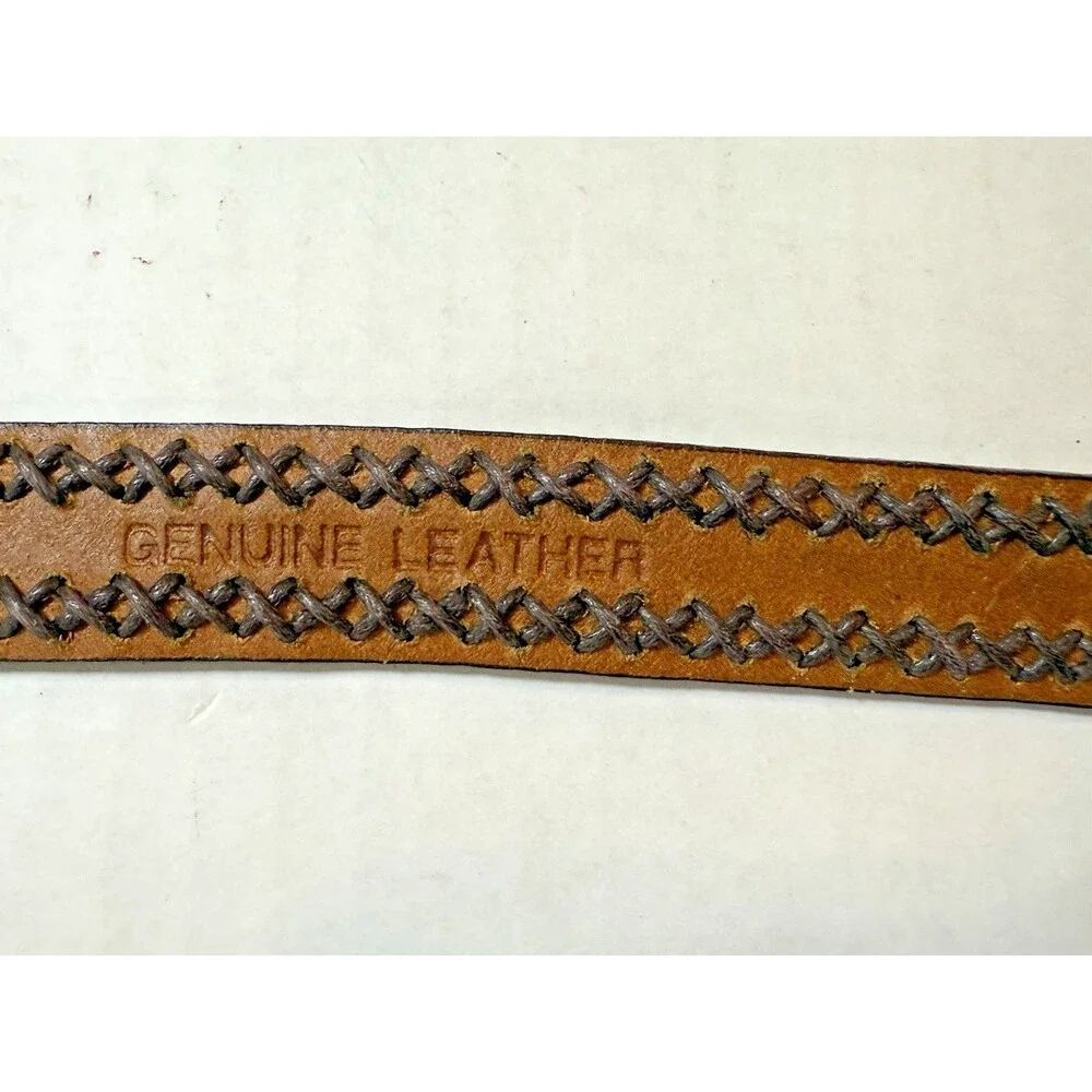 Dockers Brown Leather Belt Unisex Braided Brass Buckle Size L‎ Vintage 1990s